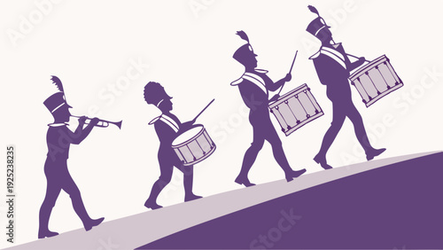 Marching Band Members Parade Uphill Symbolizing Teamwork Progress and Achieving Goals for Youth Group Events or Graduation Promotions