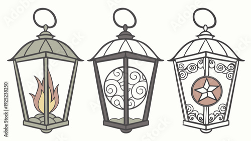 Vintage Lantern Set Illustration for Rustic Home Decor Web Design Antique Lighting Projects Cozy Atmosphere