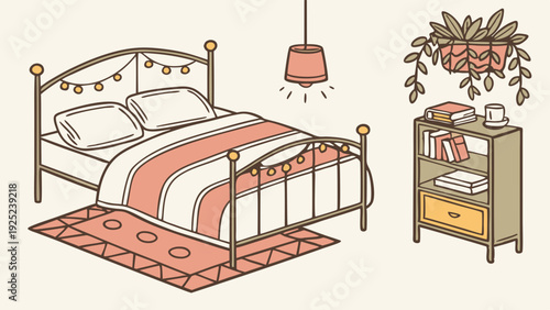 Cozy Bedroom Interior Design Illustration for Home Decor Websites Blog Posts Lifestyle Marketing