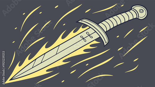 Glowing Magical Sword Flying Through Dark Sky Epic Fantasy Game Asset Adventure Quest Victory Symbol