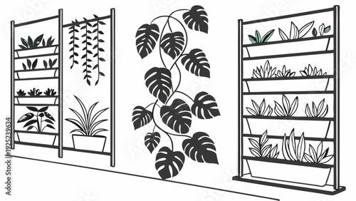 Modern Vertical Garden Design for Urban Balcony Decorating and Interior Greening Projects Featuring Trellis and Planter Systems