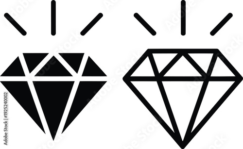 Two sparkling diamonds with light rays emanating from their facets.