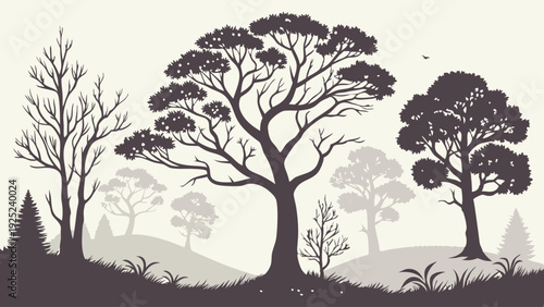 Silhouetted Forest Landscape Backdrop for Nature Branding Website Design Seasonal Autumnal Mood Graphic