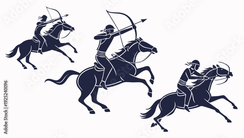 Ancient Scythian Horse Archers Silhouettes Dynamic Cavalry Battle Action for Historical Gaming or Cultural Design Projects