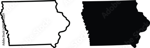 Two contrasting images of the state of iowa, one white and one black