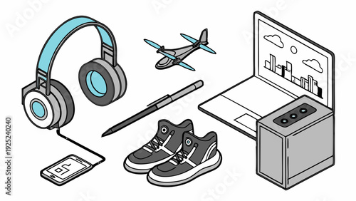 Modern Gadgets and Personal Tech Gear for Young Adults Lifestyle Shopping and Entertainment Design Elements