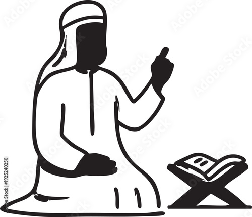 Muslim man reading quran vector illustration - islamic religion, prayer, ramadan eps silhouette