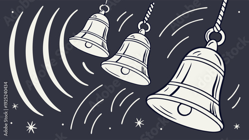 Ringing Silver Bells Sound Waves Festive Holiday Celebration Announcement Joyful Winter Greeting Card Design Element