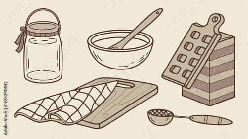 Rustic Kitchen Utensils and Baking Tools for Home Cooking and Recipe Blog Design