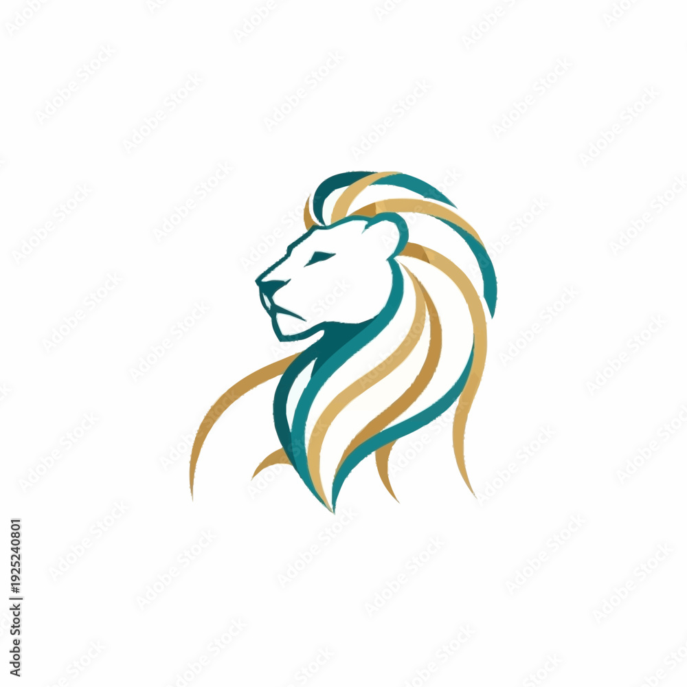 Fototapeta premium Elegant stylized lion head logo with flowing mane design.