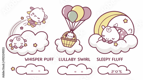 Cute Sleepy Sheep Floating on Clouds for Nursery Decor Baby Shower Invitations Bedtime Stories Graphics