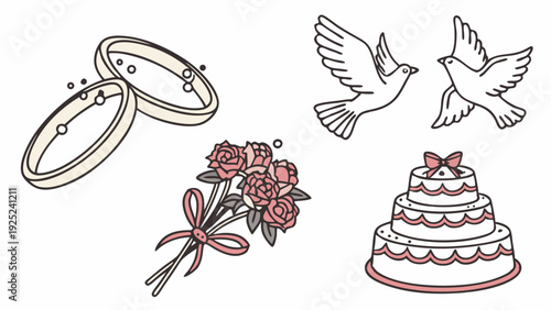 Wedding Icons Set for Marriage Celebration Invitations Design Romantic Love Event Planning Graphics