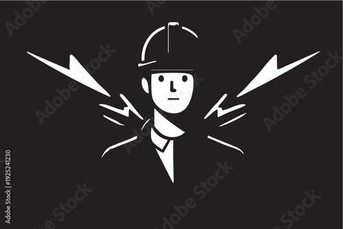 Electrical safety vector illustration: electrician with lightning bolt hazard symbol eps silhouette