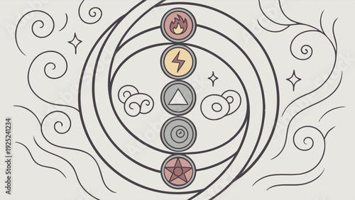 Mystical Alchemy Elements Cycle Diagram for Spiritual Wellness and Esoteric Design Projects