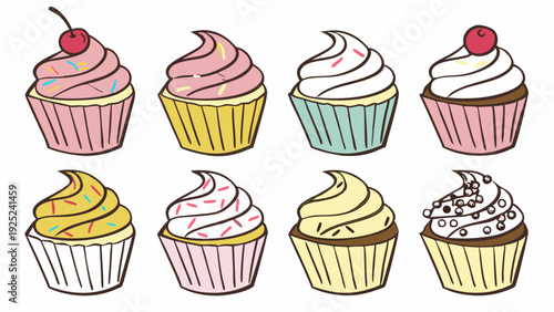 Delicious Assorted Cupcakes Collection Perfect For Bakery Menus Party Invitations Sweet Dessert Design
