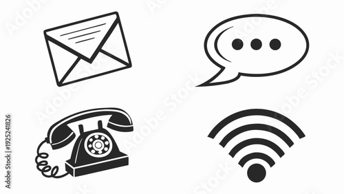 Contact Icons Set for Website Navigation Customer Support Communication Methods Email Chat Phone Wifi Connection