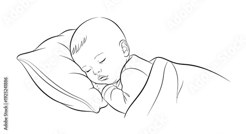 Peaceful baby sleeping soundly on a soft pillow, wrapped in a blanket.