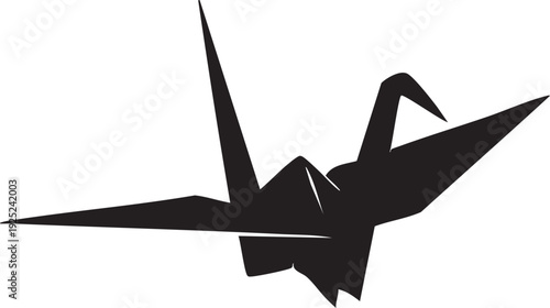 Black origami crane vector - paper bird illustration eps silhouette