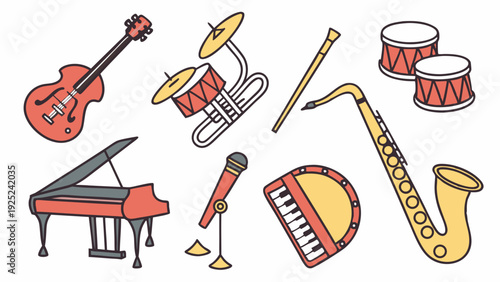 Vibrant Music Instruments Collection for Education Design Website Promotion Gig Promotion Performance Art Promotion