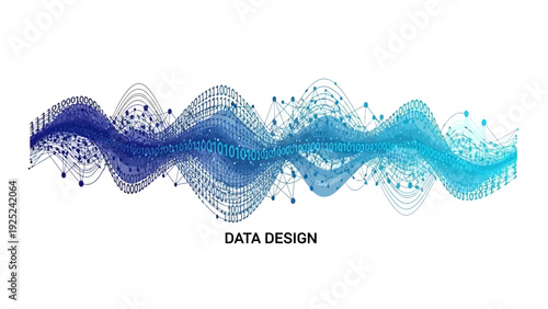 Abstract visualization of data flow and binary code on a white background.