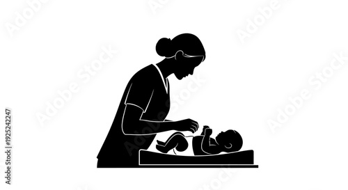 Caring nurse tending to a newborn baby on a changing table.