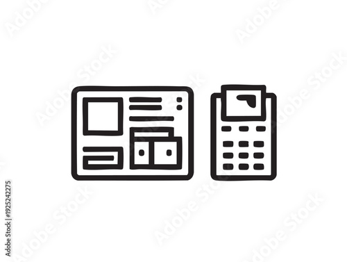 Point of sale (pos) system vector icon: payment terminal and cash register clip art eps silhouette