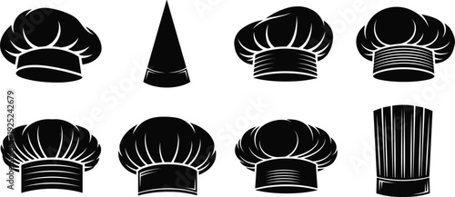 Chef Hat Icon Set with Professional Cooking Baker and Restaurant Kitchen Headwear Silhouettes for Culinary Branding Food Service and Menu Design