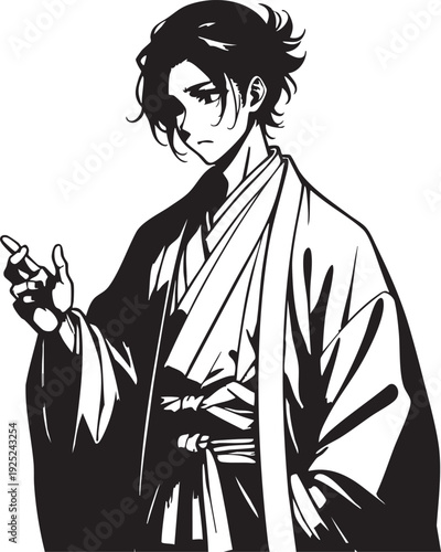 Anime samurai vector illustration: japanese warrior in kimono eps silhouette