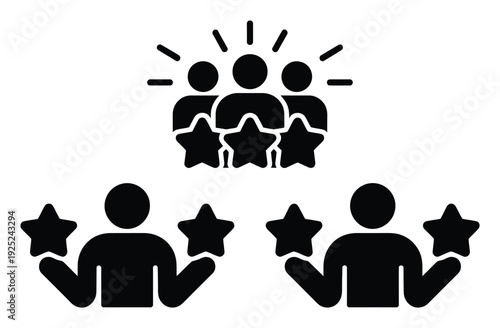 Customer satisfaction icons: group and individual ratings with stars