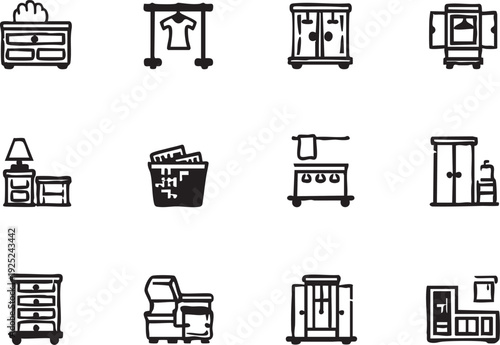 Furniture icons vector set: dressers, wardrobes, and storage solutions eps silhouette