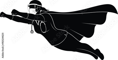 A healthcare worker in motion wearing protective gear a striking silhouette