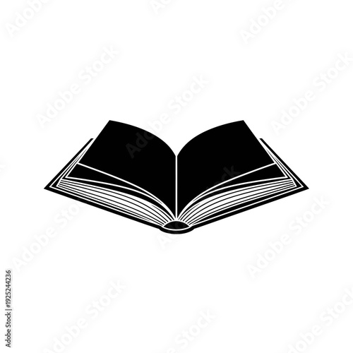 Elegant Minimalist Open Book Illustration with Black Cover, White Pages, Clean Lines in Central Focus on Neutral Backdrop