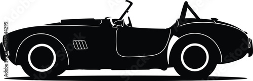 Classic sports car profile view black and white minimalist design silhouette
