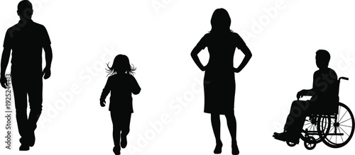 Father and daughter walking forward a striking black silhouette high quality