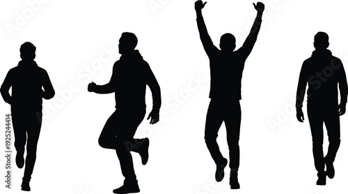 Two people running towards the viewer depicted in stark black silhouette