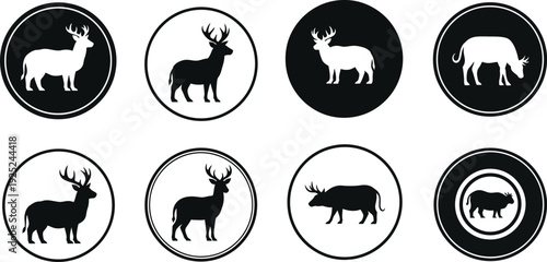 Four oval frames featuring deer both in white and black silhouette