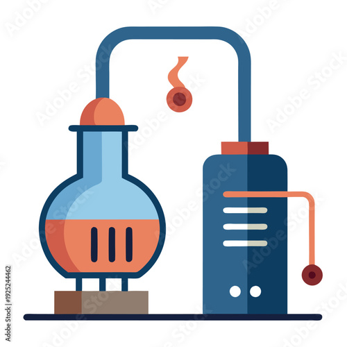 A distillation apparatus with a cooling coil represent. 