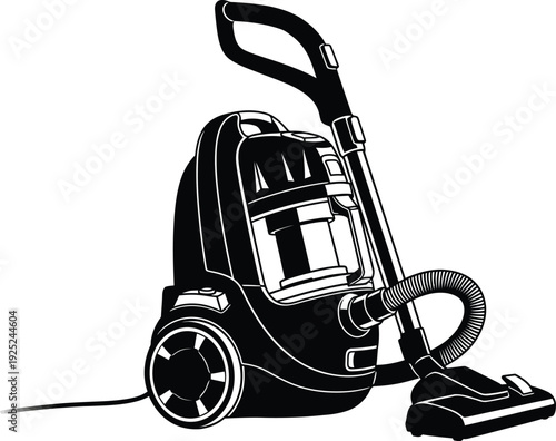 Black and white illustration of a vacuum cleaner detailed outline silhouette
