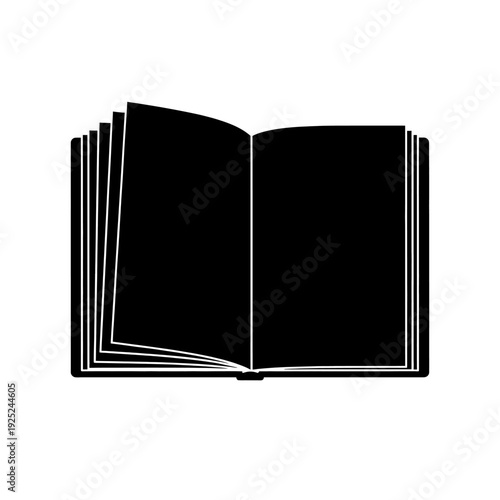 Centered Open Book with Solid Black Cover White Page Edges on Clean White Background