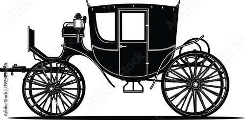Vintage horse drawn carriage depicted in a striking black silhouette high quality