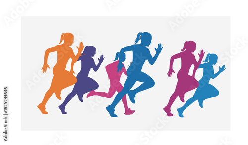 Colorful Woman Runner Silhouette Concept Illustration on Textured Background – Modern Marathon Sport Design