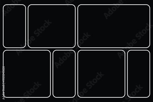 Clean vector photo collage layout with frames in bento grid system