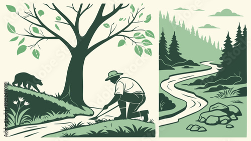 Conservationist Monitoring River Health Near Forest Stream Ecosystem for Environmental Science Projects