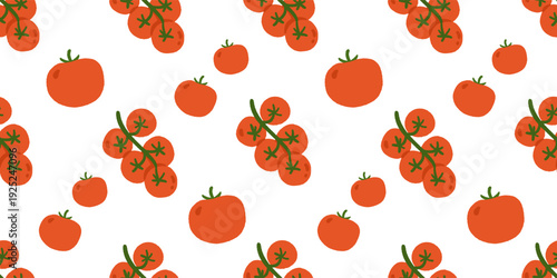 Seamless Pattern of red and yellow tomatoes. Healthy vegetables vector texture. Vegan, farm, organic, detox. Hand drawn illustration in trendy simple style