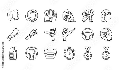 Combat Sport and Fighter Thin Line Icons Pixel Perfect Vector