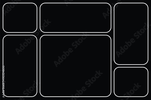 Clean vector photo collage layout with frames in bento grid system