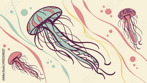 Whimsical Jellyfish Illustration for Ocean Theme Design Summer Beach Vacation Website Background