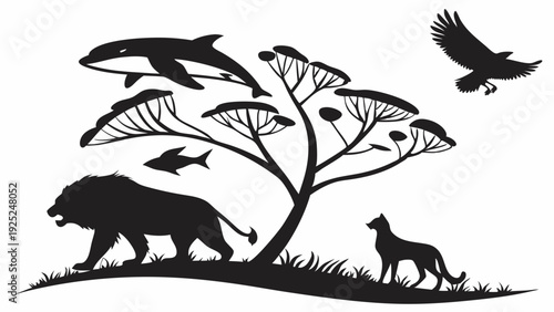 Wild Animal Ecosystem Silhouette for Nature Education Wildlife Conservation Design Safari Adventure Graphic