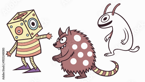 Cute Cartoon Monsters Group for Children Education Website Design Fun Characters Illustration