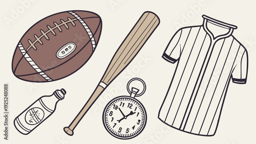 Vintage Sports Gear Collection for Retro Game Day Promotion Website Design or Nostalgic Sports Bar Advertising